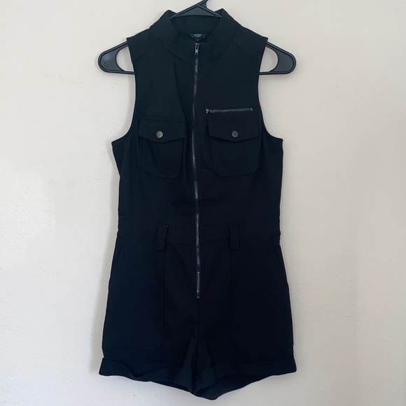 Guess Black Sleeveless Romper with Front Zip - Picture 3 of 16